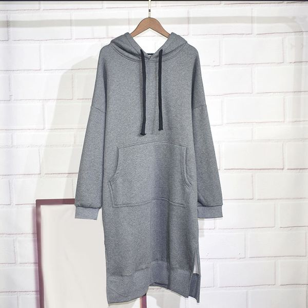 

women hooded sweatshirt pullover casual long maxi fleece autumn winter outerwear plus size 5xl ks-shipping, Black