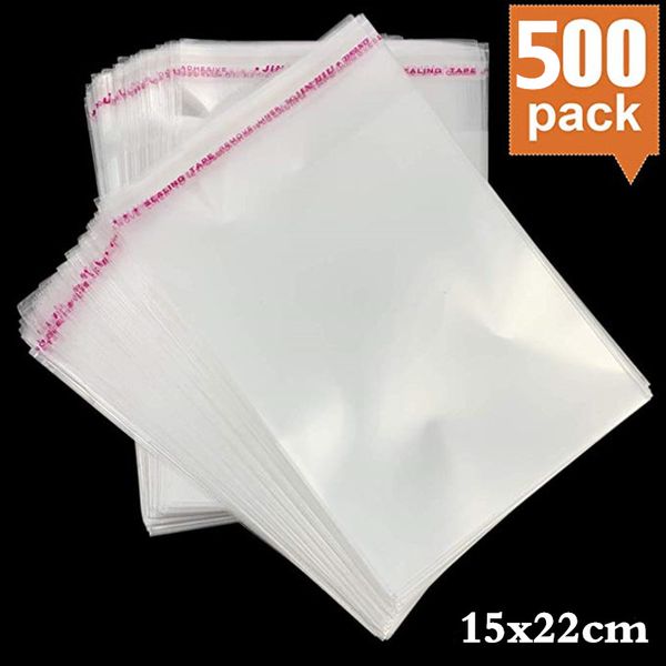 

500pcs 15*22cm clear transparent self adhesive resealable opp candy cookie jewelry gift bags packing card sock plastic bag