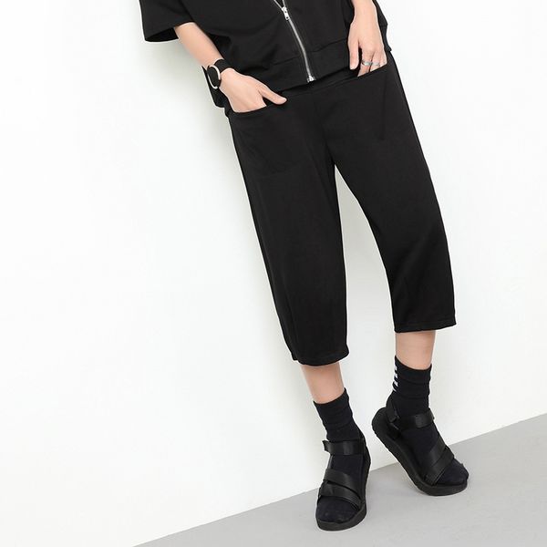 

европа новый женский летний хай-стрит мода упругие талии гарем креста свободные брюки женские повседневный плюс размер увеличенные горячие ш, Black;white