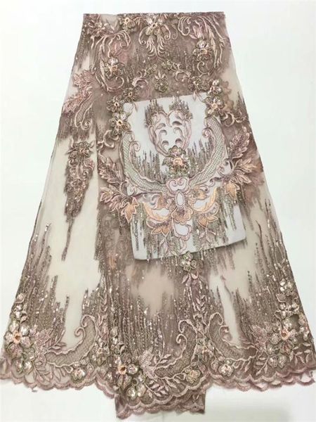 

latest fashions embroidery nigerian 3d sequins lace fabric/french tulle lace fabric for women frf322, Pink;blue