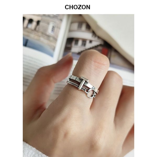 

korean 925 sterling silver double layer letter t designer ring personality retro vintage 925 sterling silver hand resizable ring, Golden;silver