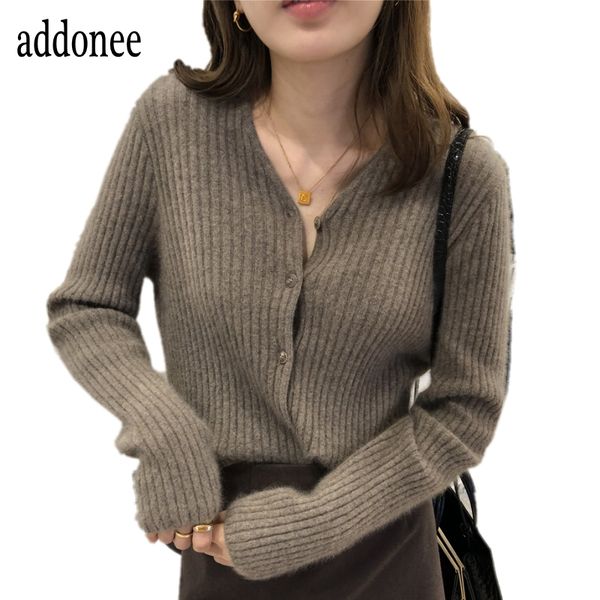 

women's knits & tees 2021 spring autumn women ladies 100% cashmere wool knit v-neck shirt cardigan sweater fashion soft and comfortable, White