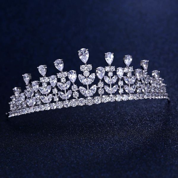 

wedding bridal bridesmaid leaf cubic zirconia girls white plated zircon tiara crown / headband for prom, Golden;white