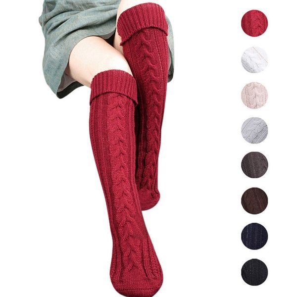 

newly cute lovely women ladies over knee long casual stocking high plain cotton solid warm thick stocking 8 style, Black;white