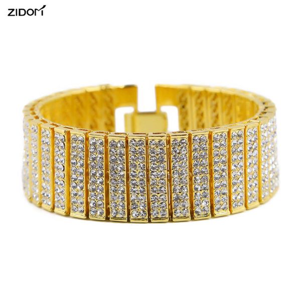 

men hip hop bangle gold color bling bling full rhinestone crystal bracelet chain fashion bracelets men jewelry, Black