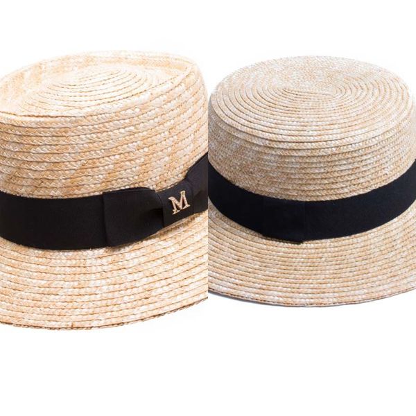 

women wide brim summer beach hats natural straw boater hats flat sun hats dress cap fashion show chapeau feminino sun cap t200104, Blue;gray
