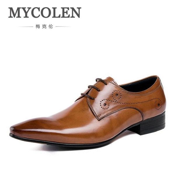 

mycolen genuine leather men shoes england style black brown wedding casual male shoes pointed toe formal calzado hombre cuero