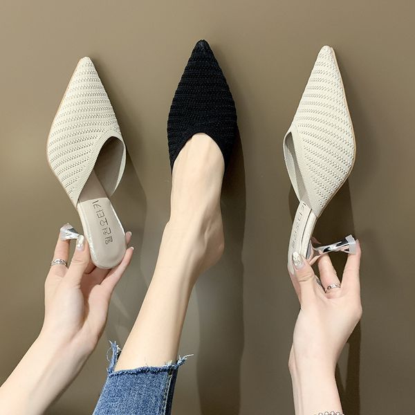 

fashionable ladies summer high heels large size pointed barefoot shoes women's wine glasses slippers, Black