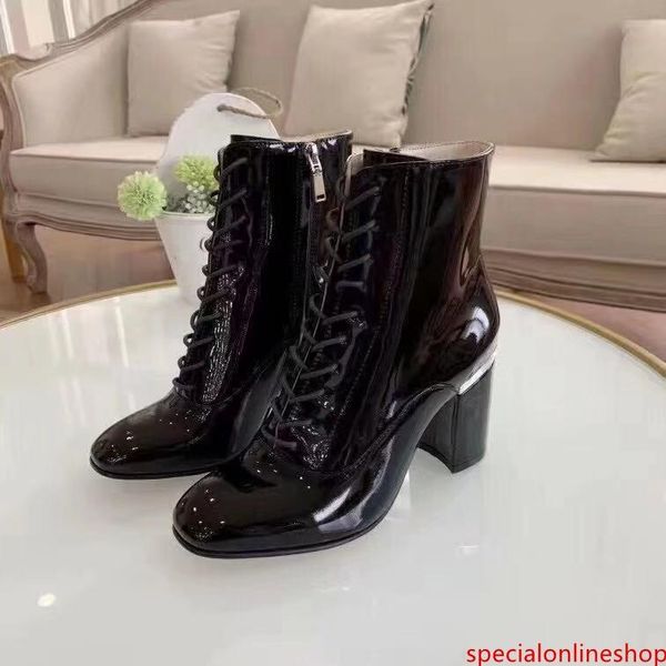 

горячая продажа-fashionville ~ 2019090401 34/40 черный / бордовый genuine лаковой кожи кожи зашнуровать коренастые пятки коротких сапоги