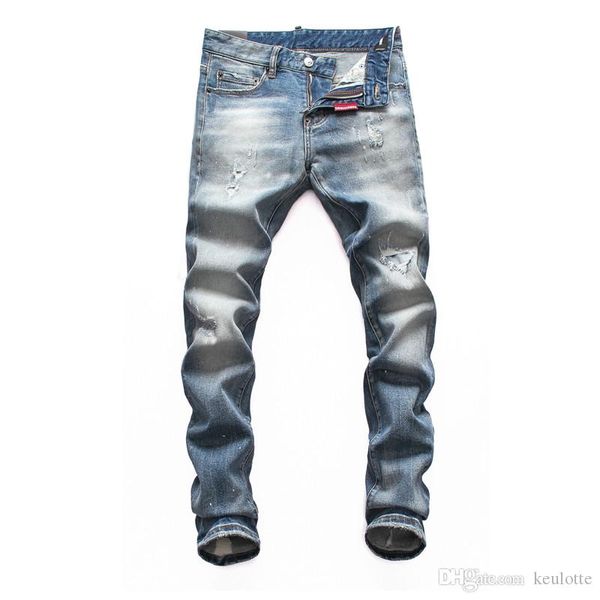 

классические джинсы мужские проблемные ripped biker мужчин джинсы slim fit мотоцикл для мужчин модельер штаны хип-хоп мужчины помыли роскошн, Blue