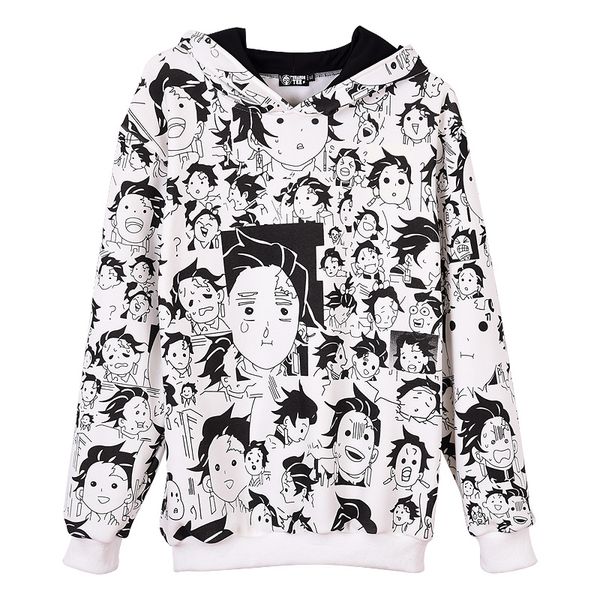 

anime demon slayer hoodie kimetsu no yaiba print sweatshirt kamado tanjirou expression cotton fleece coat for men and women, Black