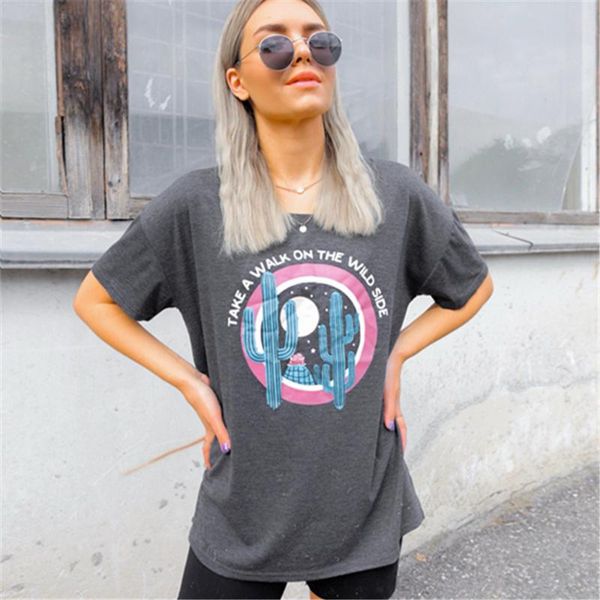 

2020 summer t-shirt women tee take a walk on the wild side print t-shirt female o-neck t shirt women casual tees, White