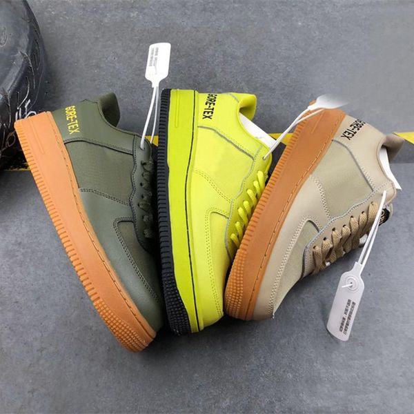 

2019 new f0rced 1 low gore-tex khaki men running shoes 1s team gold dynomic yellow black basketball sneakers 40-45