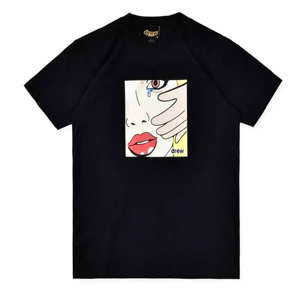 

drewhouse letter printed мужская рубашка модный дизайн смайлик футболка с короткими рукавами мужская и женская пара tee s-xl, White;black