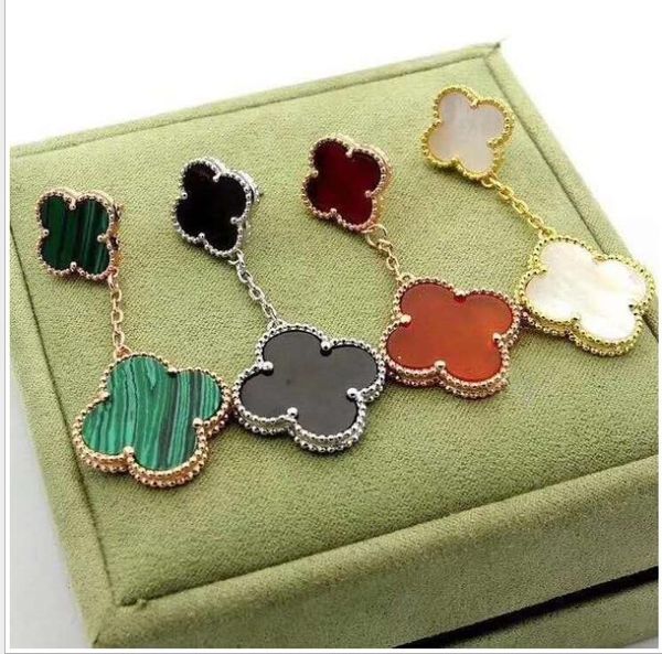 

earrings female natural black and white red agate inlay size double flower earrings female korean style, Golden;silver