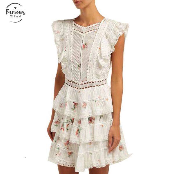 

2019 runway цветы лето женщина backless смычка мини торт платье без рукавов печати оборок платья партии vestidos, Black;gray