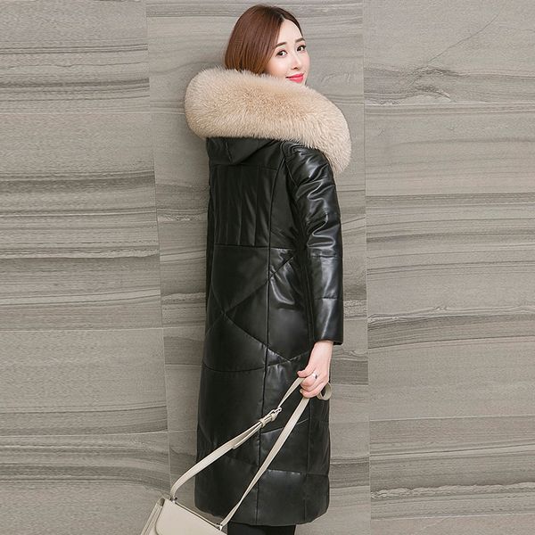 

genuine leather jacket winter jacket women fur collar sheepskin coat korean pink jackets for women warm down my1911, Black