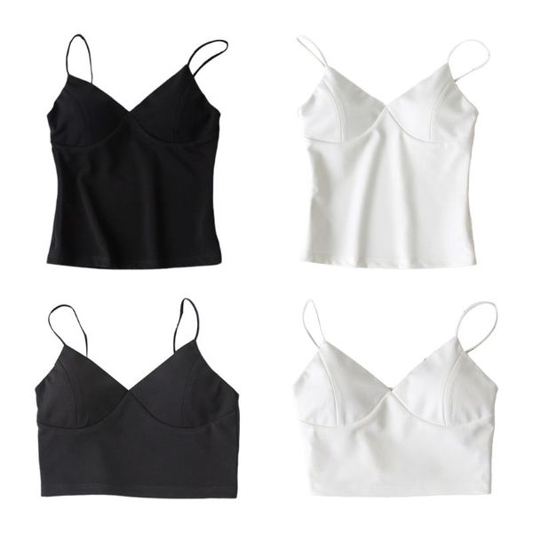 

women's tanks & camis women sleeveless criss cross tank v-neck camisole removable padded wireless basic layering vest solid color s, White