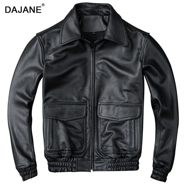 

the new head layer cowhide genuine leather garment genuine leather jacket lapel male pilot flight suit, Black