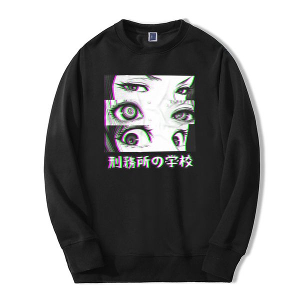 

japan anime prison school eyes sad men sweatshirt hoodies spring winter casual loose fit hip hop fashoin pullover, Black