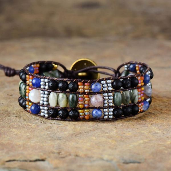 

bangle bracelets natural stones lava rock seed beads bohemia cuff bracelets vintage statement bracelet femme jewelry, White