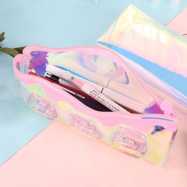 

kawaii laser milk bottle pencil case iridescent transparent cosmetic makeup bag pouch school supplies stationery gift