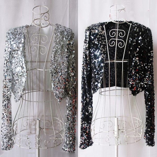 

singer costume nightclub sequined long sleeve coat jacket dj ds outfits women pole dance clothing performance wear dn2557, Black;red