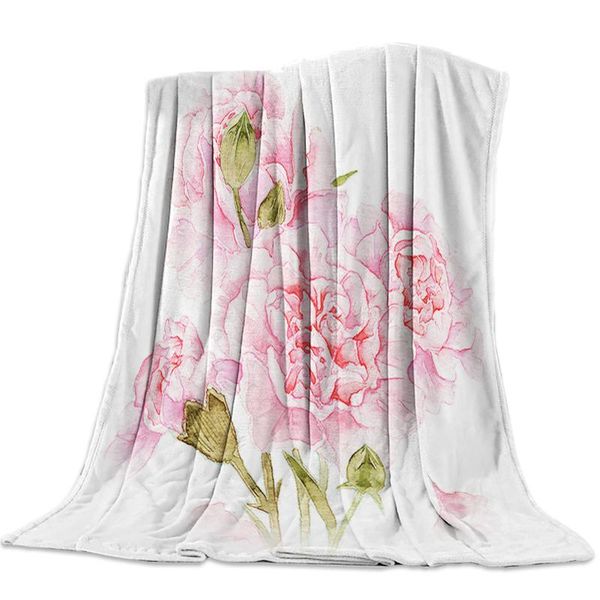 

soft warm coral fleece blanket mothers day pink flowers carnation winter sheet bedspread sofa throw light thin flannel blankets