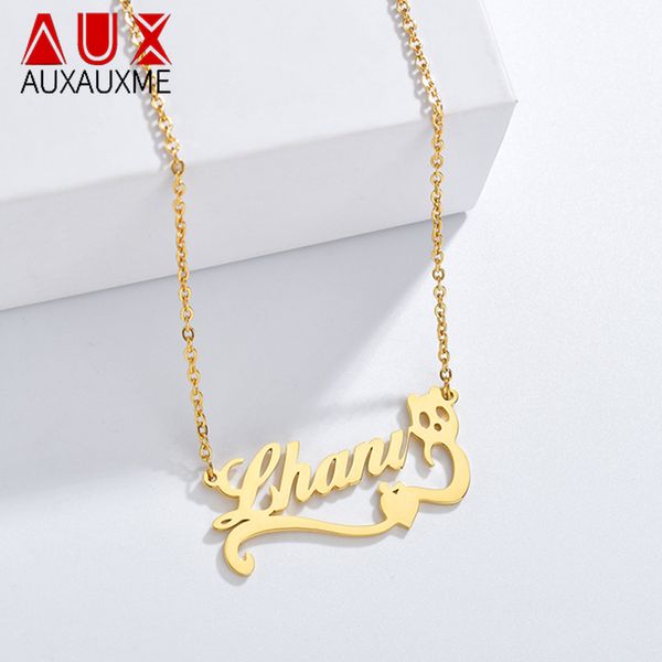 

auxauxme personalized baby name pendants necklaces girl boy necklace custom name necklace gifs for women child maxi colar, Silver