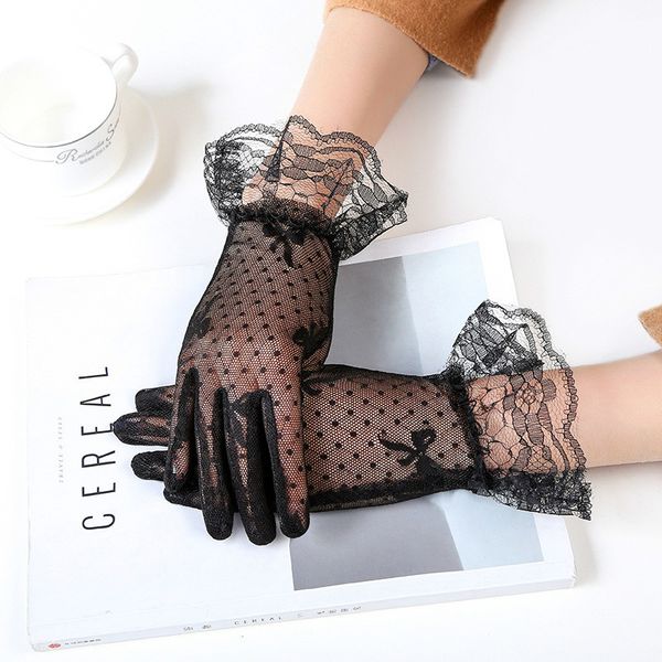 

1 pair 2018 new arrival party driving women lady lace gloves mittens accessories girl' flower side sunproof ritual glove, Blue;gray