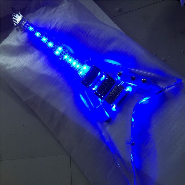 

crylic body crystal neck led light jacks flying v electric guitar guitarra