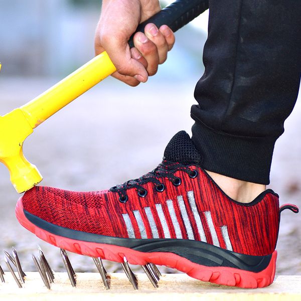 

new arrival mens big size breathable steel toe cap work safety shoes anti-puncture building site worker dress security boots man, Black