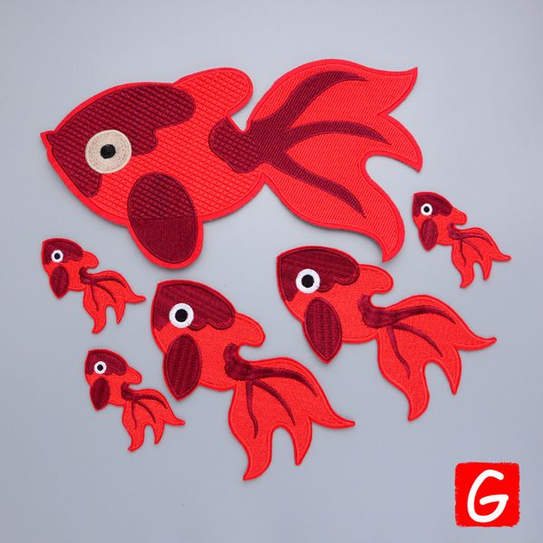 

gugutree вышивка патчи большой патч золотая рыбка животных значки аппликация патчи для одежды dx-23, Black