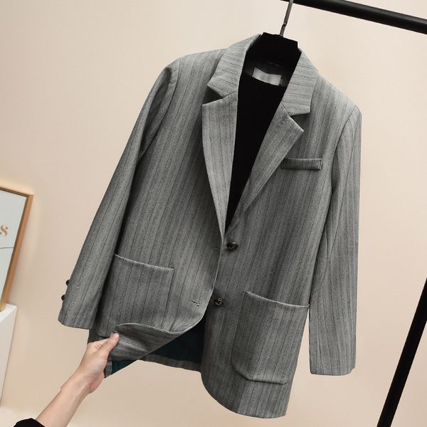 

gray stripe suit coat jacket women blazers female 2019 korean loose spring and autumn new retro casual chic, White;black