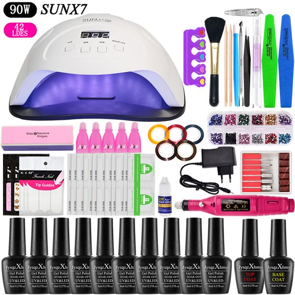 

36/48/54/90w led uv nail lamp for nail set acrylic extension kit kit 10 colors polish uv gel set for manicure