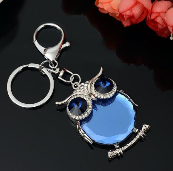 

new cute owl crystal keychain key rings rhinestone trinket car key chain holder bag women pendant jewelry fashion gift, Silver