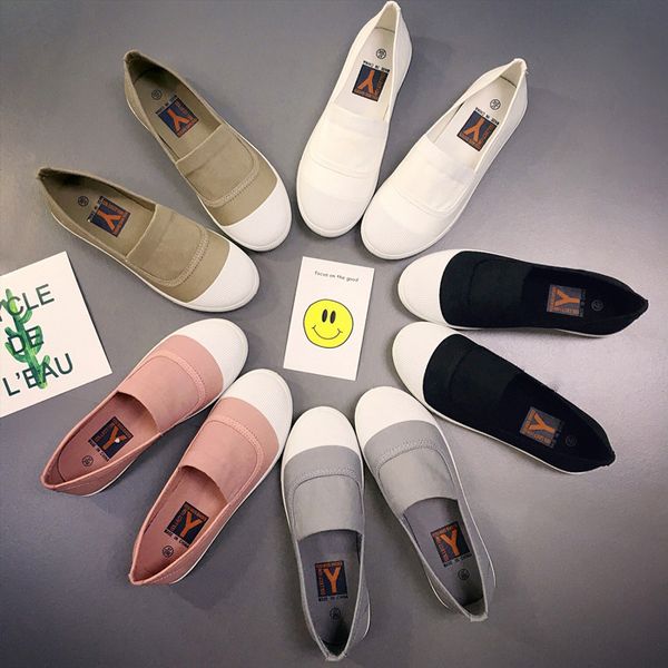 

2019 spring and autumn new style slip-on loafers peas women's shoes breathable shoes white casual flat heel flat women's, Black