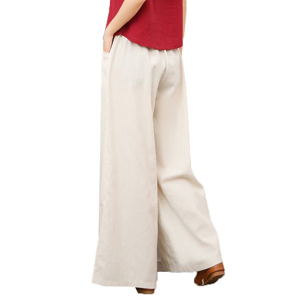 

fashion women wide-leg trousers spring summer cotton and linen women's wide-leg pants elastic waist loose casual trousers k152, Black;white