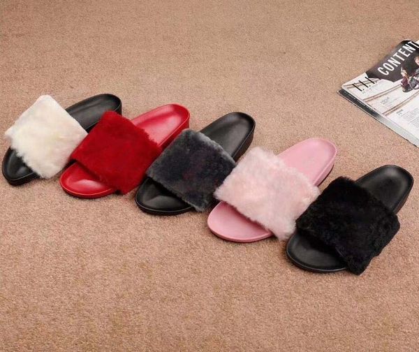 

luxury designer women fur slippers fashion women girls designer sandals fashion black pink red grey blue slides high 10