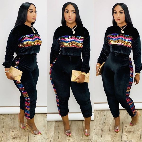 

womens designer l8109 casual sequins gold velvet hoodie black long sleeve two-piece seth, White