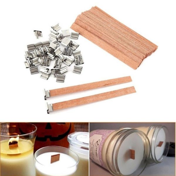 

50pcs 50/60/90/130/150mm wooden wick candles with candle holder wooden wick core for supply of soybean wax candles parffin