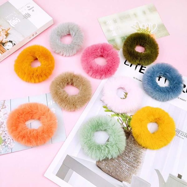 

корейская версия осень зима новый волос кольцо взрослых конфеты цвет кролика мех обложка девушка резиновое кольцо бутик, Pink