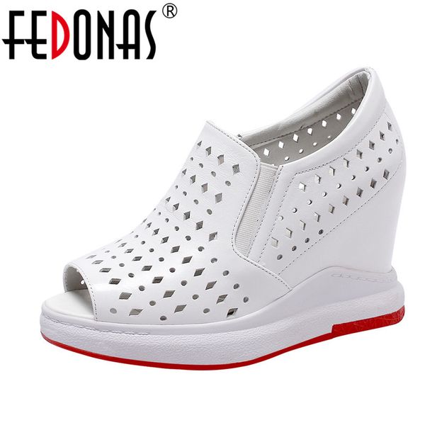 

fedonas casual women flats cow leather breathable pumps spring summer working shoes woman inside heightening shoes, Black