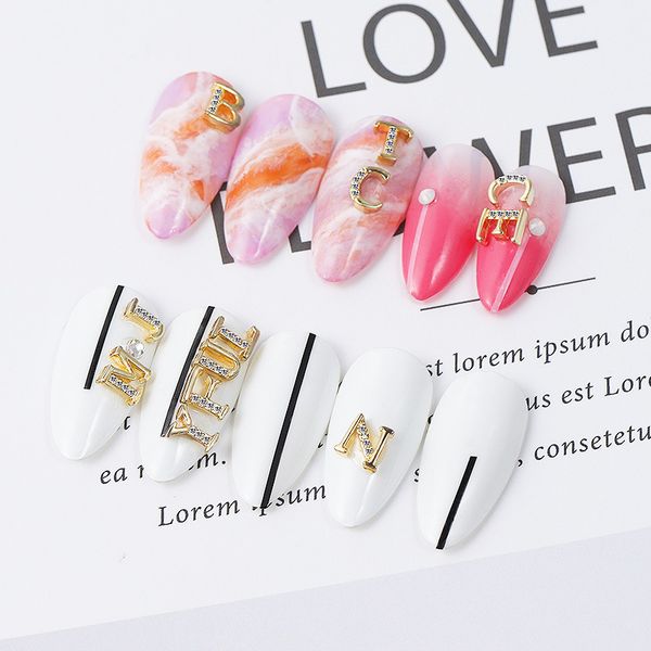 

new lz nail 26 letters zircon jewelry japanese nail red gold plated zircon zhi jia zuan, Silver;gold