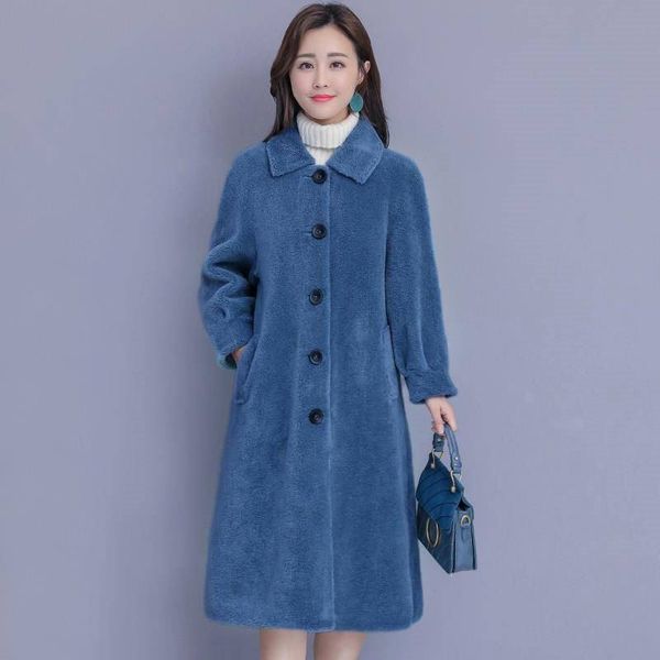 

women winter real fur coat long elegant natural sheep shearing wool overcoat female slim warm genuine lamb fur coats hiver k329, Black