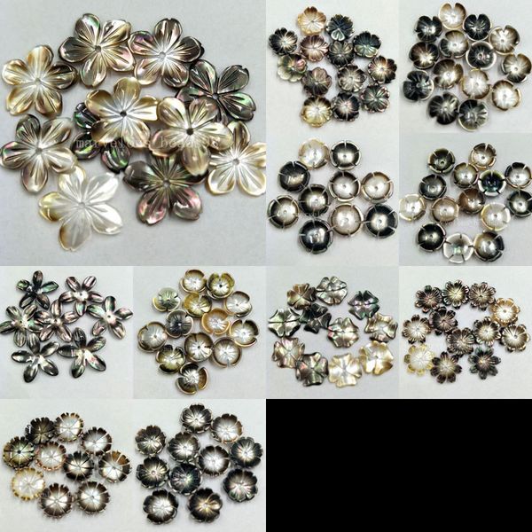 

10pcs wholesale 8mm 10mm 14mm 18mm white black mother of pearl shell flower women men pendant bead pmc4928, Silver