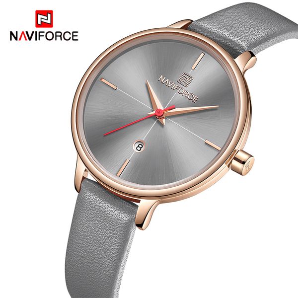 

naviforce women watches quartz watch lady fashion leather clock waterproof date girl wristwatch gift for wife, Slivery;brown