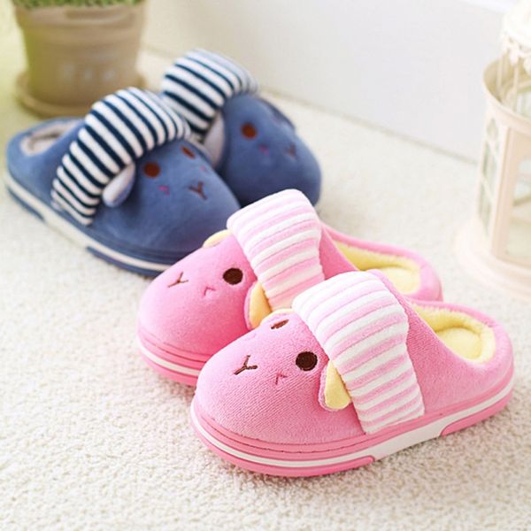 

2019 new winter kids cotton indoor warm slippers baby boys girls home anti-slip cute shoes, Black;grey