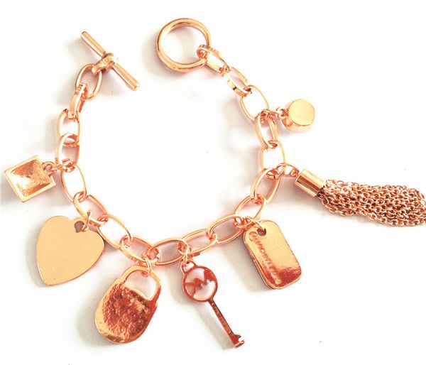 

wholesale-luxury bracelet men's women's heart tassel key charm pendant cuff bracelet new jewelry ing, Golden;silver