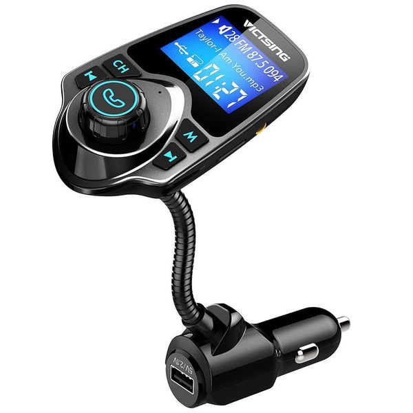 

car wireless bluetooth fm transmitter with 22inch abs display black v3.0 tf 5v/2.1a in / out card slot usb